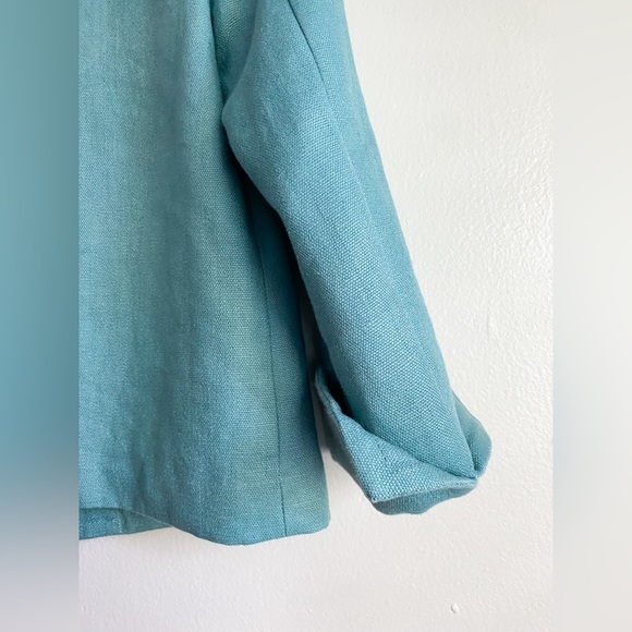 TALBOTS Teal Linen 3/4 Sleeve Blazer Collarless Career Feminine Retro 6 Petite - Picture 9 of 13